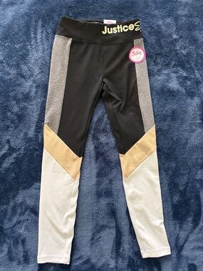 Colorblock Black, Gold & Cream Girls' Leggings